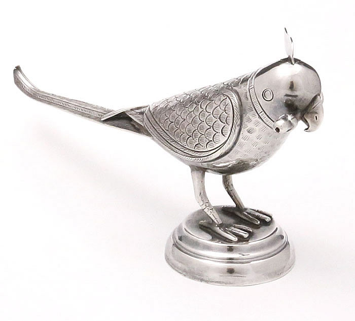 antique silver sp[ice container bird